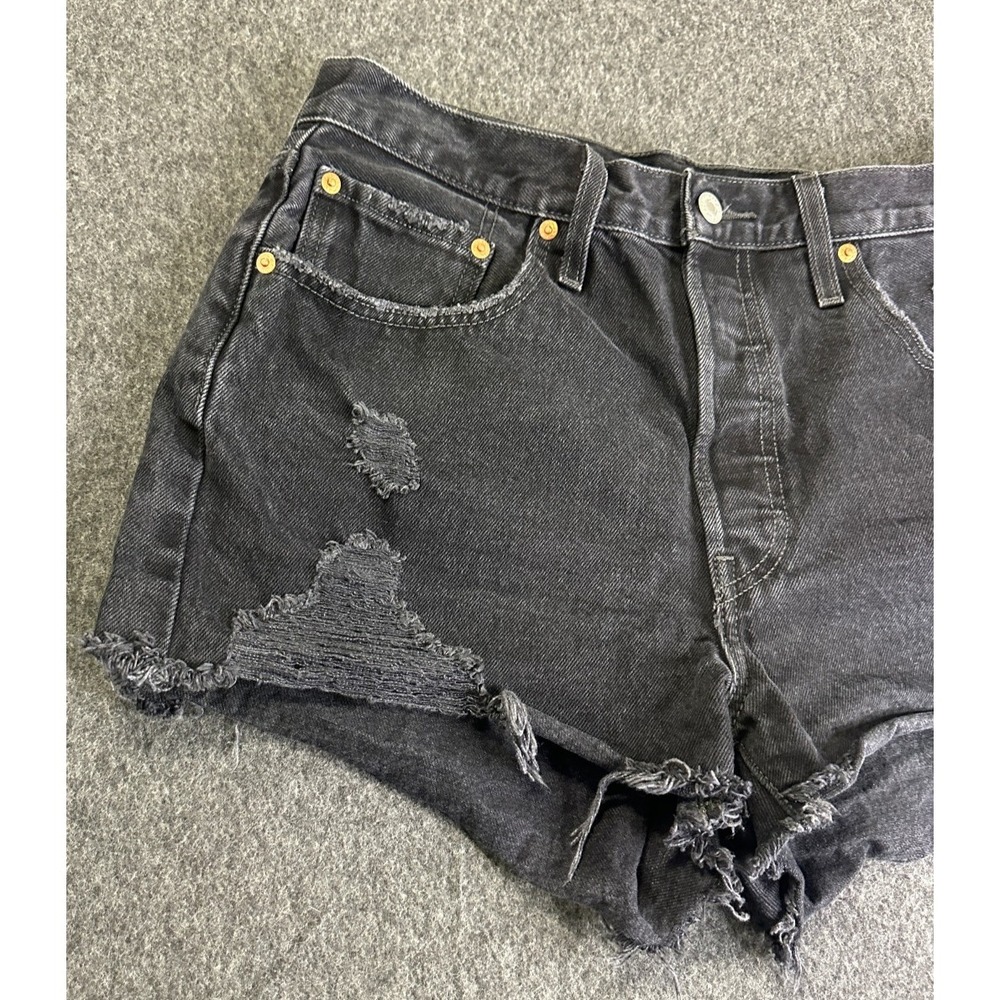 Levi's 501 Jean Shorts Womens 31 Black Cut Off Distressed Button Fly Revolve - Picture 4 of 16